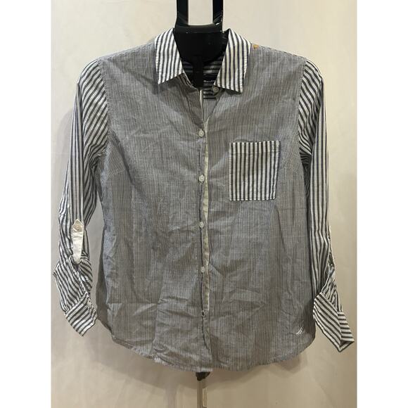 Nautica Striped Blue and White Button Down Shirt Women's size M - Picture 1 of 4